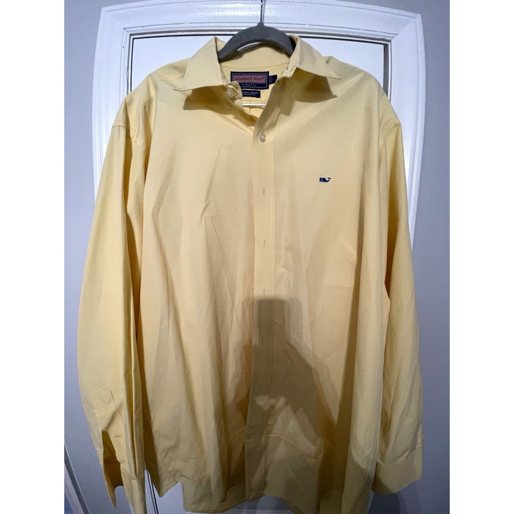 Vineyard Vines Whale Shirt Mens L Yellow Classic Fit 16.5 32/33 Cotton Shirt
